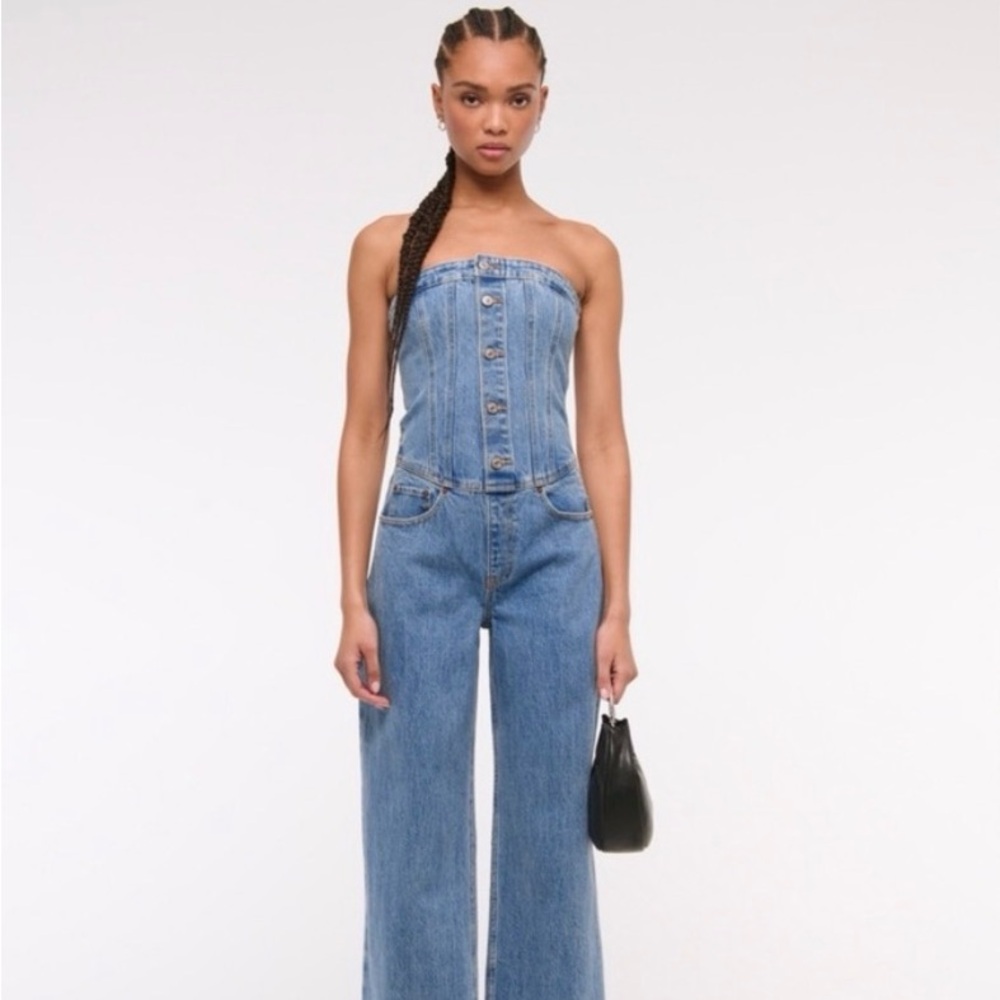 Abercrombie & Fitch Strapless Dipped-waist Denim Jumpsuit